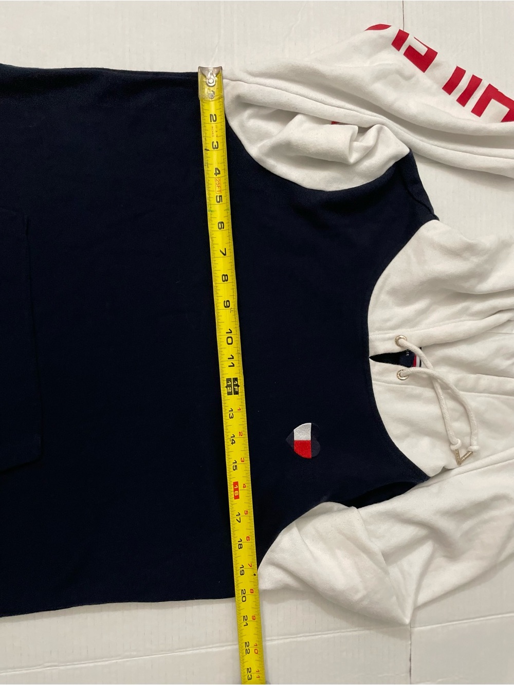 Tommy Hilfiger Navy Hooded Sweatshirt Dress with White Sleeves and Red Accents - Picture 7 of 9